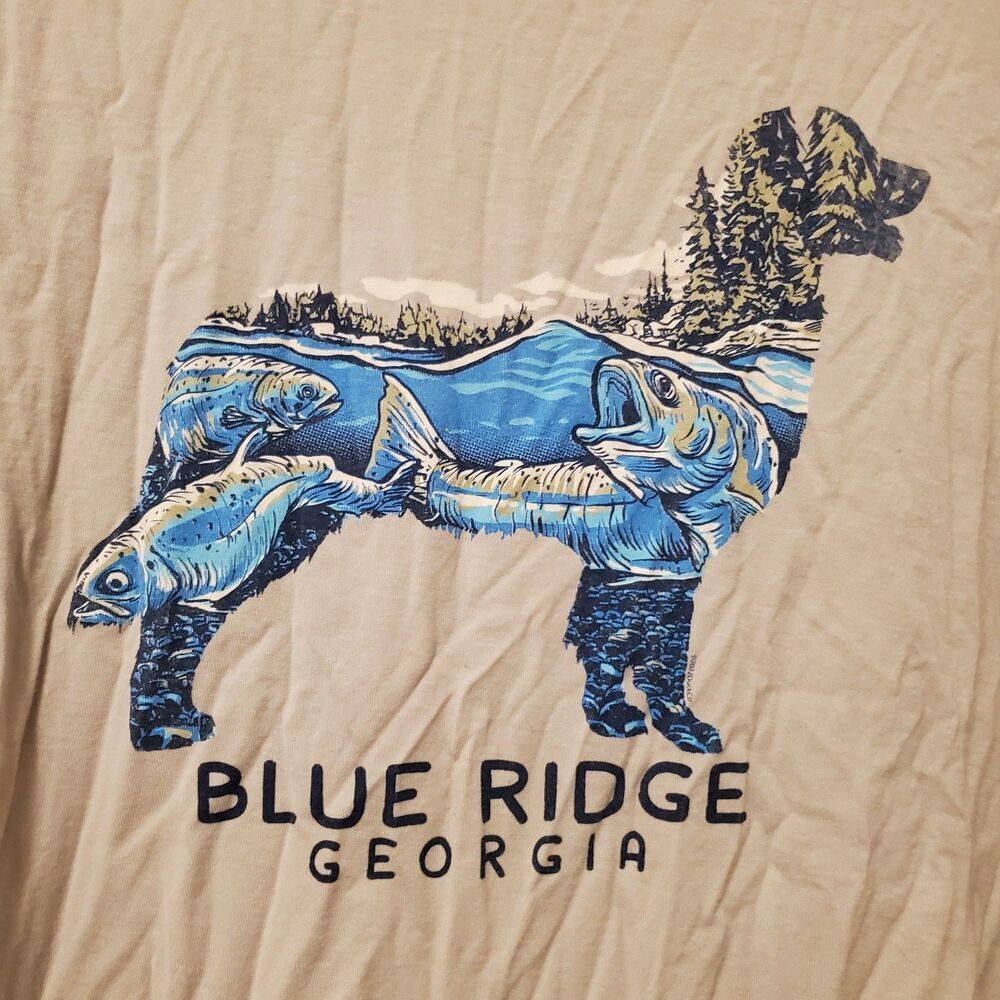 The Duck Company Dog T-Shirt‎ Blue Ridge Georgia Cream Size 2XL Golden Retriever